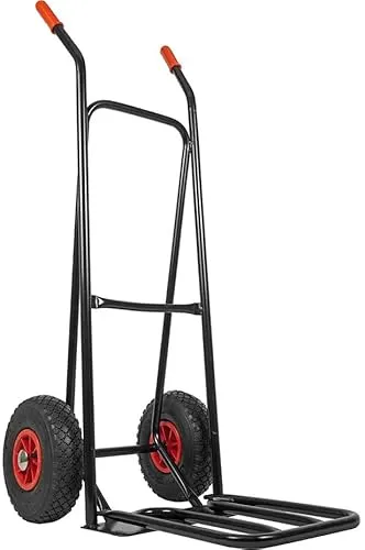 RAVENDO klappbare Sackkarre ST150 NG mit Lufträdern - Sackkarren für Haus und Werkstatt, klappbare Ladeschaufel für Platzersparnis, ergonomische Griffe und max. Traglast von 150 kg für komfortables Transportieren.