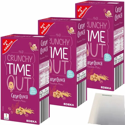 Gut&Günstig Knuspermüsli weniger süß mit 58% Haferflocken 3x600g Packung usy
