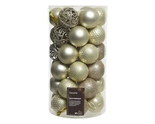Kaemingk Weihnachtsbaumkugel Set - 37er Kunststoff Ornamente 6cm in Champagner - Weihnachtskugeln Set mit 37 bruchsicheren Kugeln in elegantem Champagner, ideal für festliche Dekoration und perfekte Kombination mit anderen Kugeln.