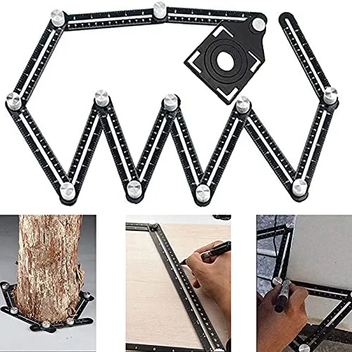 Multi Winkel Messlineal Fliesenleger Multi Tool Schwarz Winkel Schablone Werkzeug Alulegierung Winkelschablone,12 Sidestile Tools, Geeignet FüR Zimmerei Diy, Keramikfliesen