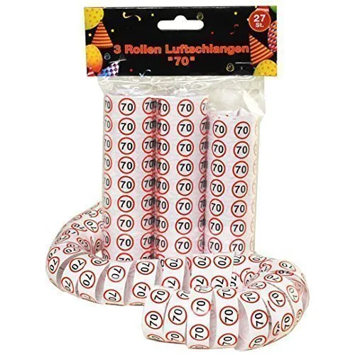 Udo Schmidt Luftschlangen-3 Rollen je 9 STK. -Verkehrszeichen rot/weiß, Papier, Zahl 70