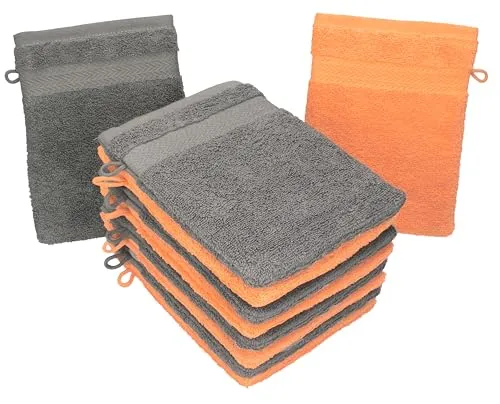 Betz 10 Stück Waschhandschuhe Premium 100% Baumwolle Waschlappen Set 16x21 cm Farbe orange und anthrazit