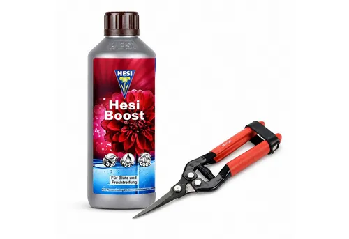 ECI Tools Pflanzendünger HESI Boost Blütedünger Grow Blühbescheuniger + Ernteschere inklusive, 0,5 l HESI Boost Blütedünger Blühbescheuniger + Ernteschere, 2-St.