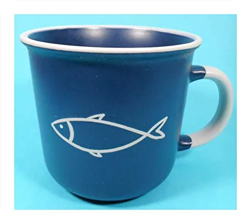 Wilhahn Maritim Porzellan Becher 10 x 10 cm, 400 ml, Klassiker, blau-weiß, isoliert, 10 Stück, Zuhause, rund, Griff, Wiederverwendbar, Alle Gelegenheiten