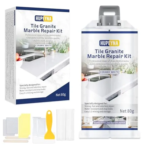 Badewannen Reparaturset Weiß, Hupeyna Fliesenreparaturset Weiß, Emaille Reparatur Set für Porzellan Email, Keramik, Marmor, Acryl, Waschbecken Keramik, Duschwannen Reparatur Set