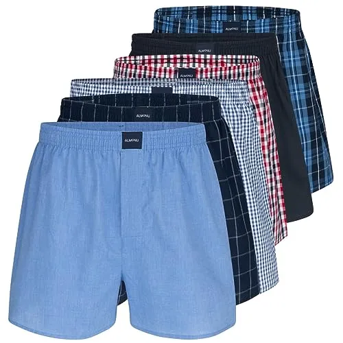 Almonu - Web - Boxershorts - 6er Pack (XL Rot/Blau karriert)
