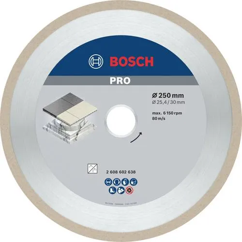 Bosch Professional PRO Ceramic Diamanttrennscheibe 250 mm - Sägeblatt für präzises Schneiden von Keramik, langlebig und optimal für professionelle Anwendungen geeignet.