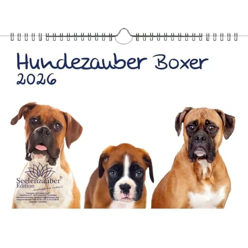 Hundezauber Boxer DIN A4 Kalender für 2026 Welpen und Hunde - Seelenzauber