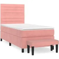 vidaXL Boxspringbett Rosa 90x190 cm mit Matratze - Elegantes Boxspringbett in Rosa aus weichem Samt für maximalen Schlafkomfort. Höhenverstellbares Kopfteil und mittlere Unterstützung sorgen für eine entspannende Nachtruhe.