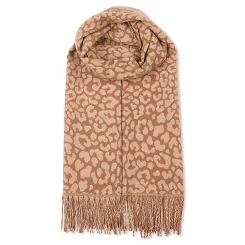 malito - Damen Modeschal - weicher XXL Viskosemix Kaschmir Schal - Winterschal Leo-Print modern & lang - Pashmina Stola Animalprint S605 - (Hellbraun)