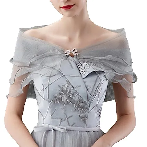SINLOV Short Chiffon Cape Shawls und Wraps für formelle Abendkleider Brauthüte Abdeckung Weiche Schals Brautjungfer Schals, grau, L