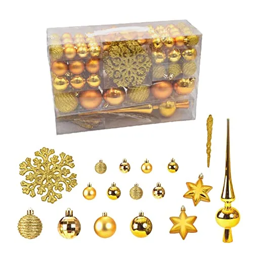 Geschenkestadl 115er Set Christbaumschmuck Weihnachtskugel Spitze Weihnachtsanhänger (Gold)