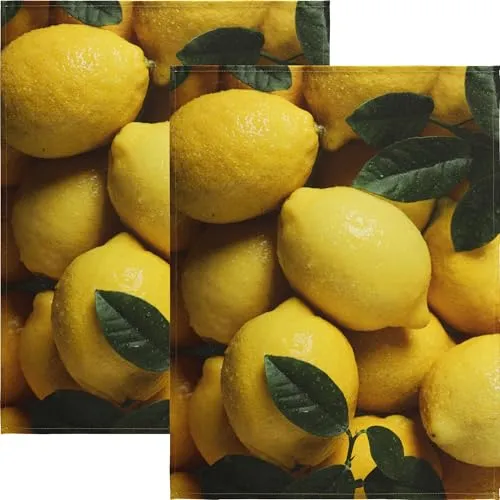 Erwin Müller Geschirrtuch 2er-Pack Zitronen 100% Baumwolle Zitrone Größe 50x70 cm - strapazierstark, saugfähig, Vorderseite bedruckt