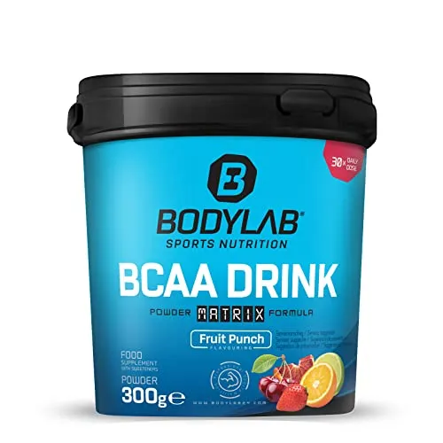 Bodylab24 BCAA Drink Powder Matrix Formula Fruchtmix 300g, enthält 5g BCAA pro Portion, mit Glutamin, Vitaminen und Magnesium, beliebt bei Sportlern