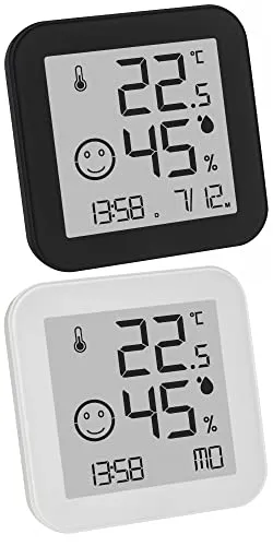 TFA-Dostmann Digitales Thermo-Hygrometer mit Komfortzone - Raumthermometer mit kontraststarkem E-Ink Display, das blendfrei ist. Ideal zur Anzeige der Komfortzone mit Smiley-Symbol und flexibler Montageoption.