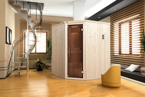 Weka Ecksauna VARBERG 2 GT – Entspannung für Ihr Zuhause - Sauna von Weka, ideal für kleine Räume, bietet eine entspannende Auszeit mit hochwertiger Verarbeitung und energieeffizienter Nutzung.