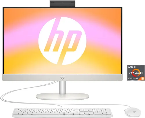 HP 24-cr0229ng All-in-One PC - PC-Systeme mit 23,8 Zoll Full HD IPS-Display, leistungsstarkem AMD Ryzen 5 Prozessor und 16 GB RAM für flüssiges Multitasking und Entertainment.