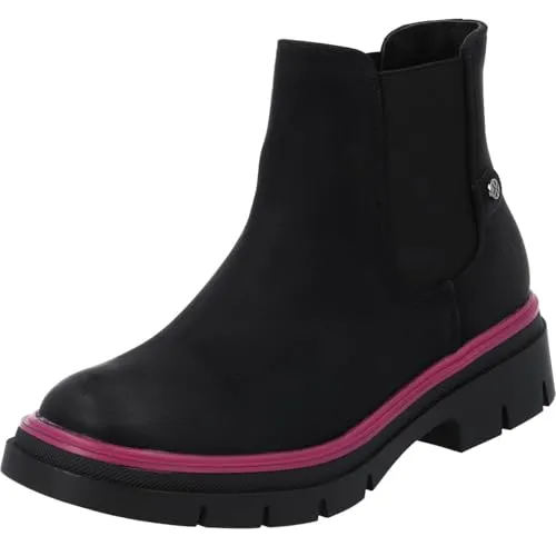 Palado Chelsea Boots Damen Natlee - modische Stiefeletten in Schwarz/Pink - Bequeme Chelsea Boots aus Pflegeleichtem Lederimitat mit leichtem Innenfutter für Komfort. Rutschfeste Gummisohle sorgt für sicheren Halt. Praktische Elastikeinsätze erleichtern das An- und Ausziehen – ideal für vielseitige Outfits.
