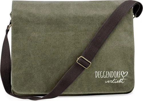 Huuraa Umhängetasche Deggendorf verliebt 14 Liter Military Green Canvas Laptoptasche Geschenkidee
