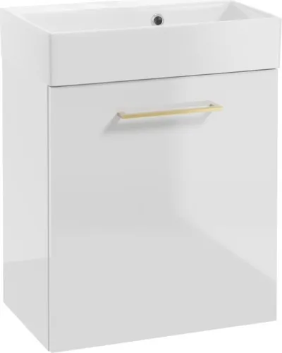 DomoDomo Badezimmerschrank mit Waschbecken 60x50cm Weißer Glanz goldener Griff