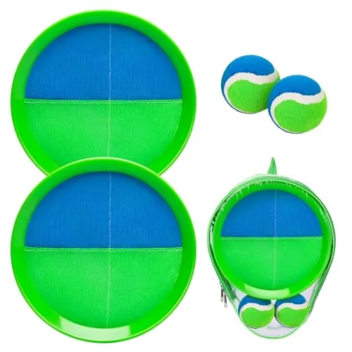 INPODAK Klettspiel Wurf Spiel Kinder, Klettballspiel für Kinder, Klettball Spiel ab 3 4 5 6 7 8 9, Strandspiele Wurfspiel, Spielzeug, Sommerspiele Draußen Garten Blau Grün