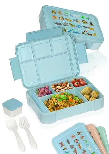 Deine Schulhelden Bento Box - Brotdose für Kinder - Bruchfeste, Auslaufsichere Lunchbox mit Besteck und Becher - BPA frei, Spülmaschinenfest und Mikrowellengeeignet - Kapazität 1330 ml (blau)