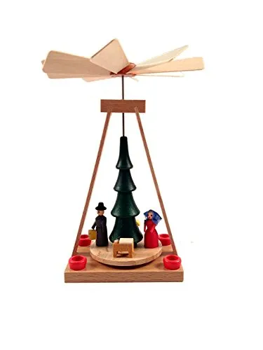 Rudolphs Schatzkiste Miniatur Pyramide Christi Geburt - Weihnachtlicher Zierschmuck, handgefertigte Tischpyramide aus dem Erzgebirge mit filigraner Holzverarbeitung und farbenfrohem Design, perfekt für festliche Dekoration und ein Blickfang in jedem Zuhause.