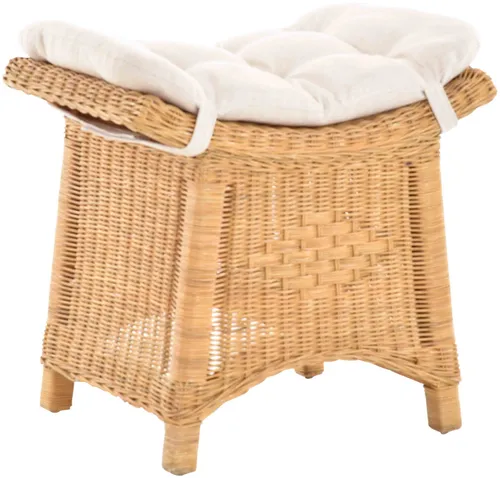 Rattan Fußhocker mit Kissen (Honig) - Moderner Sitzhocker aus geflochtenem Rattan, ideal für Wohnzimmer und Lounge, mit bequemem Kissen für zusätzlichen Komfort.