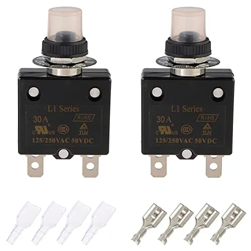 EPLZON 30 A Manueller Reset Druckschalter Leistungsschalter 125/250 V AC 50 V DC Thermischer Überlastungsschutz mit Schnellanschlussklemmen und wasserdichten Tastenkappen (Packung mit 2 Stück)