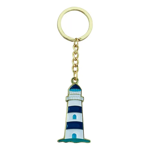 Schlüsselanhänger - Leuchtturm blau Anhänger aus Zink 3 x 12 cm GOLDFARBEN &