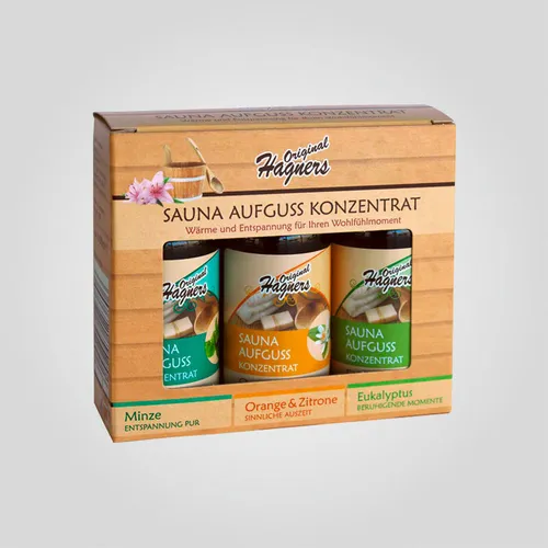 Original Hagners Sauna-Aufguss-Konzentrate 3 x 50 ml - Sauna-Zubehör mit Eukalyptus, Minze sowie Orange & Zitrone für ein erfrischendes Saunaerlebnis, ideal zur Steigerung des Wohlbefindens.