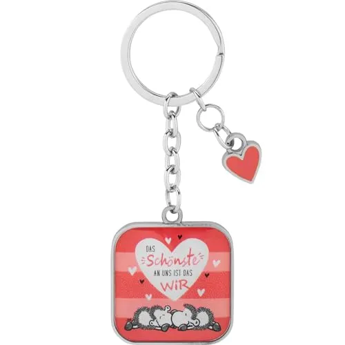 Sheepworld Schlüsselanhänger mit Motiv Das Schönste | Anhänger mit Schlüsselring, quadratisch, mit kleinem Herz-Charm, 9 cm | 73793