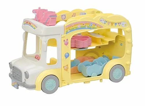 Sylvanian Families Erlebniskindergarten Bus Regenbogen - Spielzeug-Bus mit aufklappbarem Design, Platz für bis zu 28 Figuren und vielen Spielmöglichkeiten wie Rutsche und Karussell - ideal für kreative Spielstunden ab 3 Jahren.