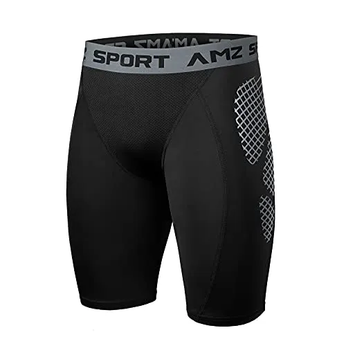 AMZSPORT Herren Kompressionsshorts, Kurze Kompressionshosen Radlerhose Schnelltrocknende Sporthose Funktionsunterwäsche, Schwarz L