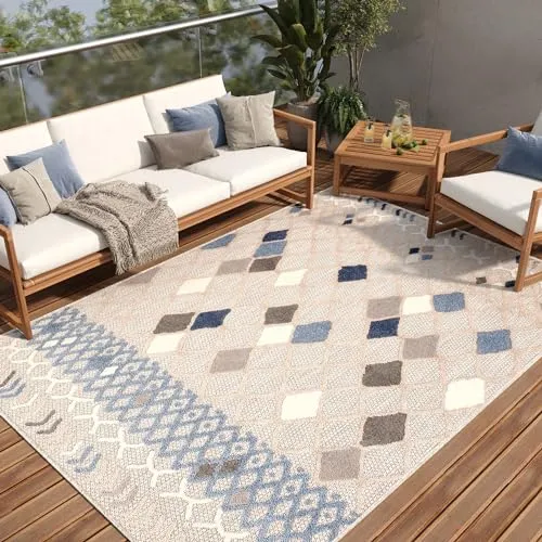 TAPISO Patio Teppich 80 x 150 cm - Wetterfest und UV-beständig - Teppich für drinnen und draußen, ideal für Terrasse und Wohnzimmer. Langlebig, pflegeleicht und mit akustischer Isolierung – perfekt für Familien mit Kindern und Haustieren.