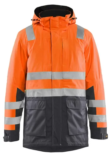 Blakläder High Vis Winterparka 4495 - Orange/Mittelgrau, Größe L - Hochsichtbarer Winterparka 4495 von Blakläder: Robustes, wind- und wasserfestes Material mit warmem Steppfutter. Optimaler Schutz und hoher Tragekomfort für anspruchsvolle Arbeitsumgebungen.
