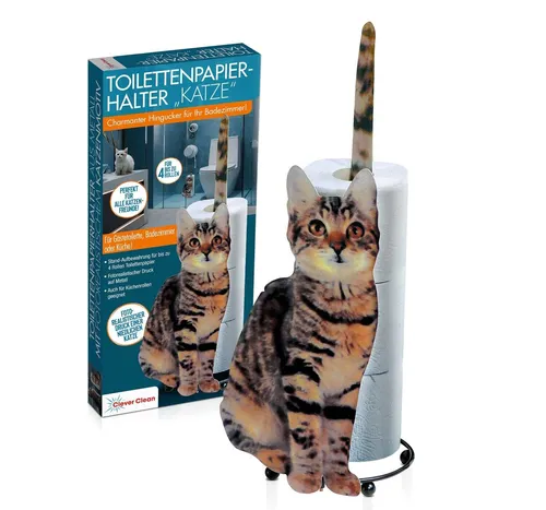 Clever Clean Toilettenpapierrollenhalter “Katze”  [Für bis zu 4 Rollen]
