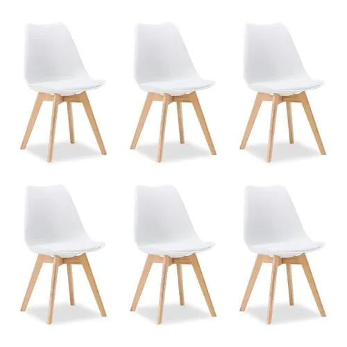 Homestyle4u Küchenstühle 6er Set in Weiß - 6 stilvolle Esszimmerstühle mit gepolstertem Sitz, ideal für moderne Küchen. Hergestellt aus robustem Holz und Kunststoff, bieten sie Komfort und eine hohe Tragkraft von bis zu 120 kg.