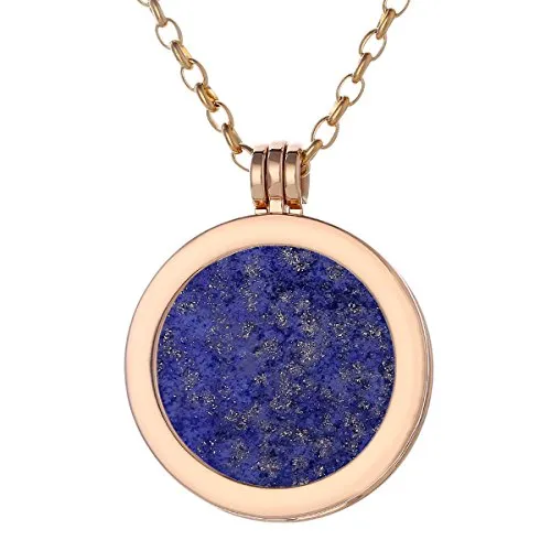 Morella Damen Halskette Gold 70 cm Edelstahl und Anhänger mit Edelstein Lapislazuli Coin 33 mm Chakren Scheibe in Schmuckbeutel