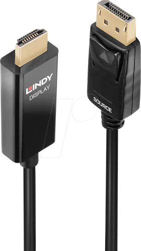 Lindy Adapterkabel - DisplayPort zu HDMI 1m - HiFi-Kabel für eine brillante Bildübertragung, unterstützt bis zu 4096 x 2160 bei 60 Hz für gestochen scharfe Auflösungen.