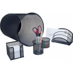 WEDO 65 101 Schreibtisch-Set Office aus Drahtmetall schwarz - 5-teiliges Schreibtisch-Set aus pulverbeschichtetem Drahtmetall, inklusive gefüllter Zettelbox, ideal für ein organisiertes und stylisches Büro.