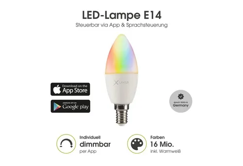 XLAYER Smarte LED-Leuchte WLAN LED Lampe Smart Echo E14 4.5W Warmweiß, Mehrfarbig Dimmbar