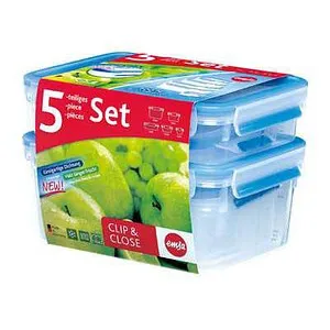 emsa Frischhaltedosen-Set CLIP CLOSE - 5 transparente Dosen (0,15-3,7 l), 100% dicht und mikrowellengeeignet für frische Lebensmittel
