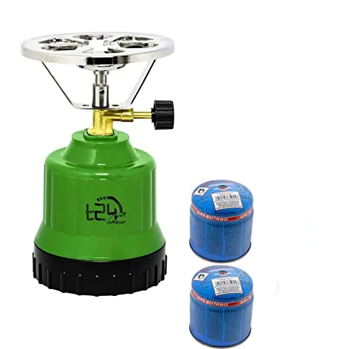 Gaskocher Campingkocher mit 2 x Kartuschen E190 - Vielseitiger Gaskocher für Camping und Outdoor-Aktivitäten, inklusive 2 Kartuschen. Ideal für das Kochen unterwegs und einfach zu bedienen.