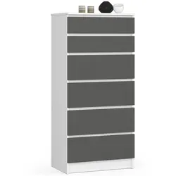 Raumhirsch Furniture Kommode in Weiß, 60x130x40 cm – Stilvolle Stauraumlösung - Elegante Kommode aus hochwertigem Holzwerkstoff mit 6 praktischen Schubladen. Ideal für Schlafzimmer oder Wohnzimmer und perfekt zur Aufbewahrung von Textilien und Alltagsgegenständen. Einfache Selbstmontage mit Anleitung.