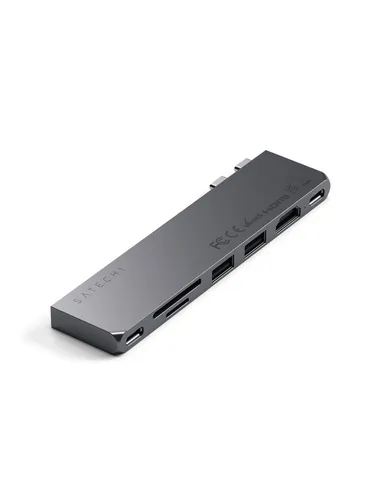 Satechi USB-C Pro Hub Slim Adapter Space Gray - Weiteres Notebook-Zubehör: Erweitern Sie Ihr MacBook Air (M2, 2022) mit diesem kompakten Adapter, der USB-4, 4K-HDMI und Kartenleser bietet – ideal für Hochgeschwindigkeitsdaten und kristallklare Bildwiedergabe.