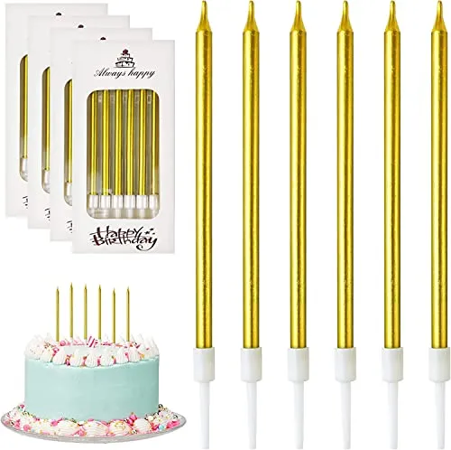 DONQL Geburtstagskerzen Für Torte, 24 Stück Kerzen Geburtstag (Golden)