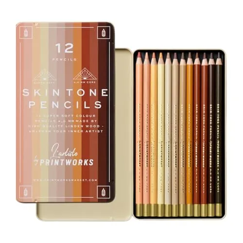 Printworks Skin Tone Buntstifte 12 St. - Schreibutensilien: 12 hochwertige Buntstifte in stilvoller Metallbox, ideal für kreative Projekte und als Geschenk für Kunstliebhaber.