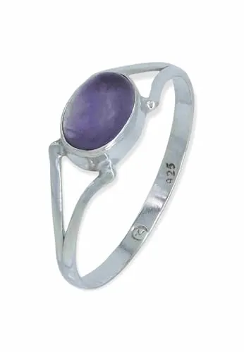 mantraroma Ring Silber 925 Damen Amethyst Edelstein lila schlicht modern