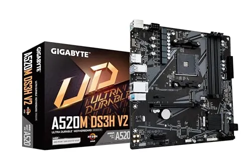 GIGABYTE A520M DS3H V2 Mainboard - Optimal für AMD Ryzen 5000-Serie, bis zu 4733 MHz DDR4, Ultra Durable mit Smart Fan 5 und hochwertiger Audio-Qualität
